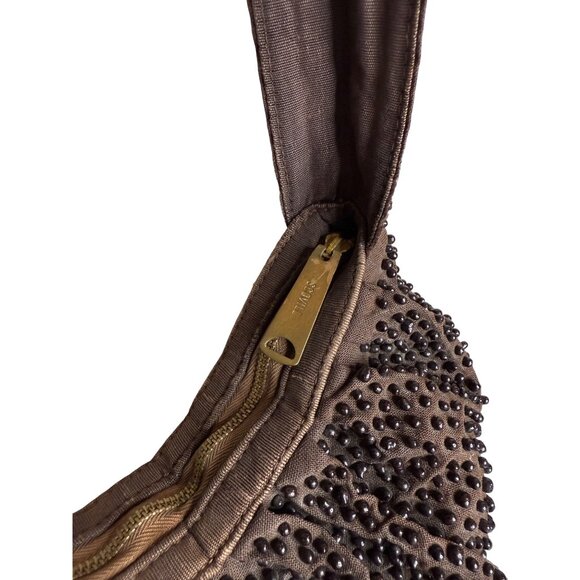 70s Brown Beaded Shoulder Bag With Zipper Closure - Picture 9 of 9